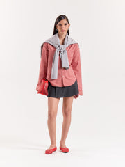 Tomato Red Gingham Checked Cropped Poplin Shirt